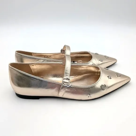 Karl Lagerfeld Paris Veyda Mary Jane Flat Women's White Gold Size US9M EU40 - Picture 3 of 11